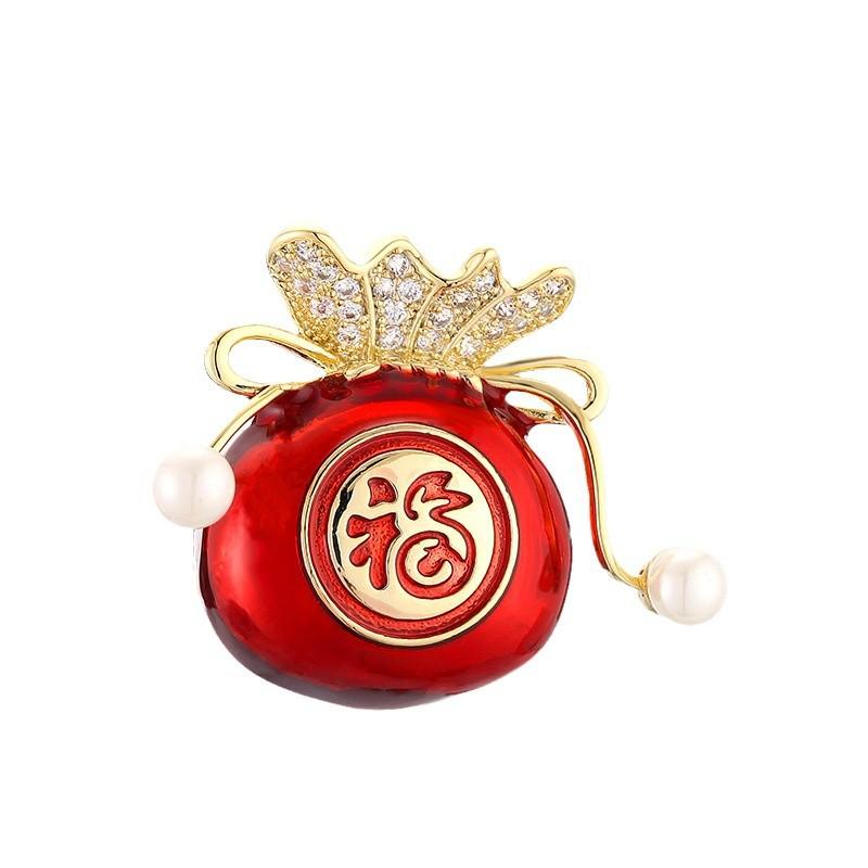 New Gift Creative Red Lucky Bag Brooch Women'S Spring Festival Decoration High-End Suit Accessories Sweater Pin
