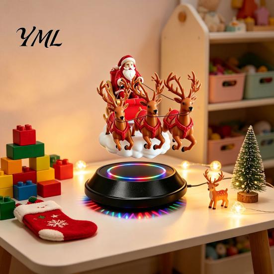 Seasonal Desktop Decoration Floating Santa Sleigh, Magnetic Levitation Santa's Flying Sleigh Ornament, Christmas Holiday Centerpiece for Home Display