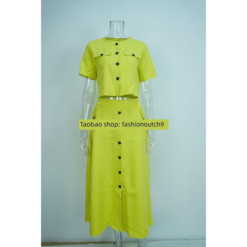 

Топ с однобортной застежкой и юбочный костюм 2025 Yellow 2XL