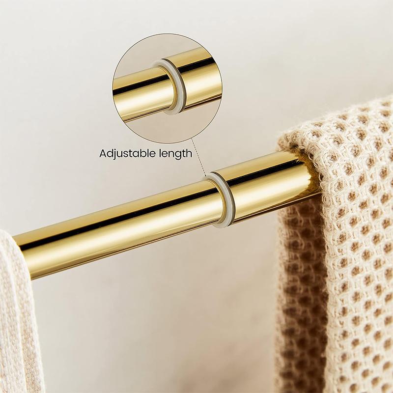 Crystal Chrome Towel Holder Double, Adjustable Gold Towel Bar 13 To 25 Inch, Towel Rack Rail for Bathroom Wall Mounted EL85424D