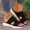 New large size fly-woven one-word hollow women's cool slippers slope heel fish mouth thick-soled slippers