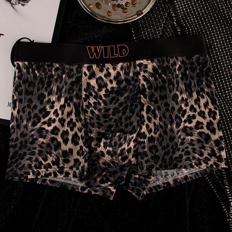Boxer con Stampa Leopardo Seta Ghiacciata Biancheria Intima Uomo Mutande Uomo in Grafene Traspiranti Comode Mutandine da Uomo Boxer Corti Ultraleggeri Slip