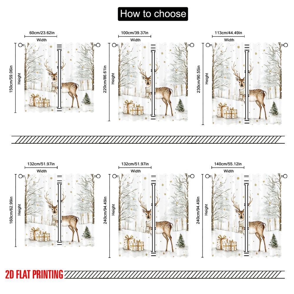 2pcs 2D Flat Printing Christmas Scene Curtain Elk2 Polyester Fabric Without Electricity Family Party Use for Indoor Celebrations