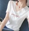 Women's Short Sleeve Graphic Tee V Neck Casual Fashion T-Shirt With Cute Embroidered Print