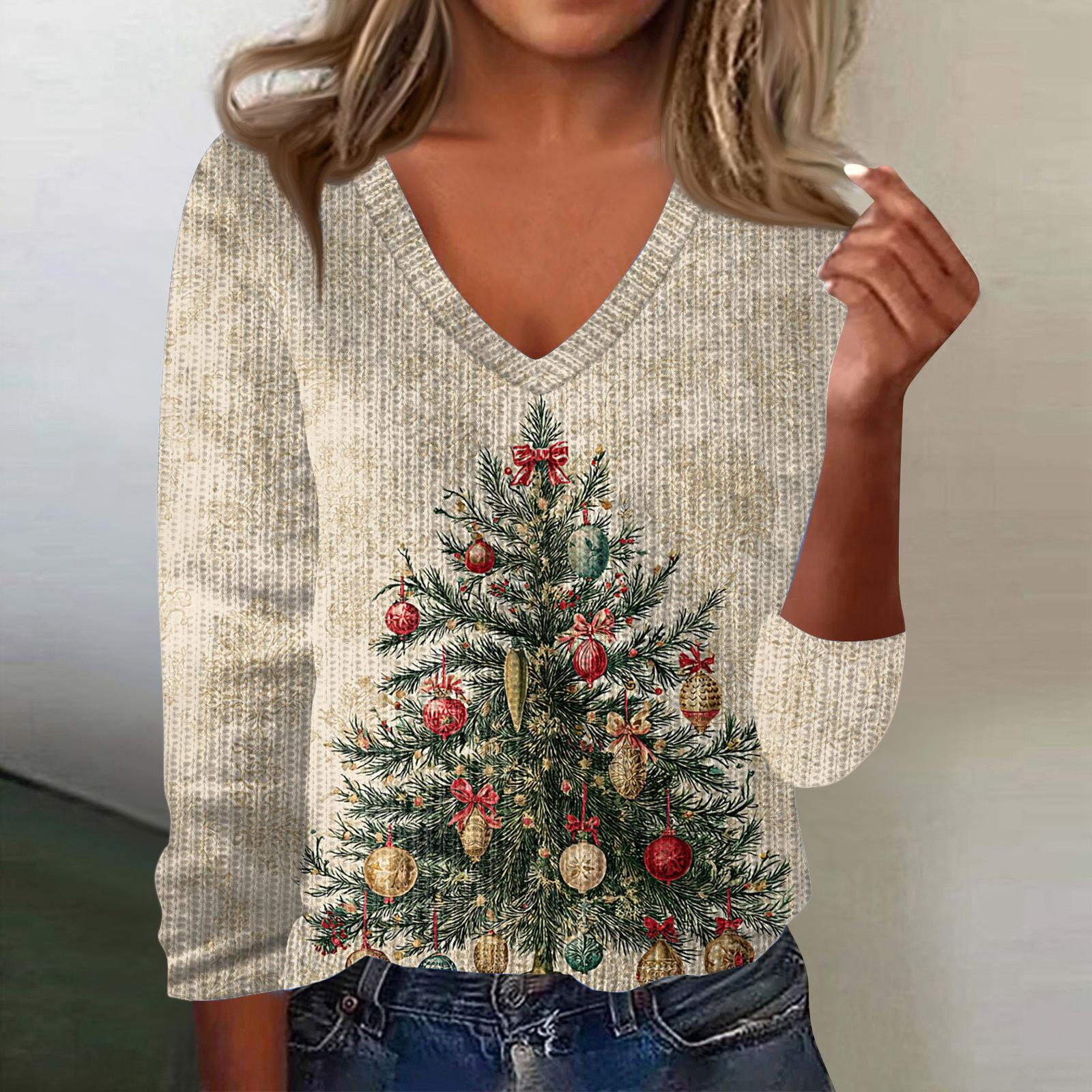 

Женский милый свитер вязаный модный повседневный с V-образным вырезом с длинным рукавом уютный с принтом топ M бежевый