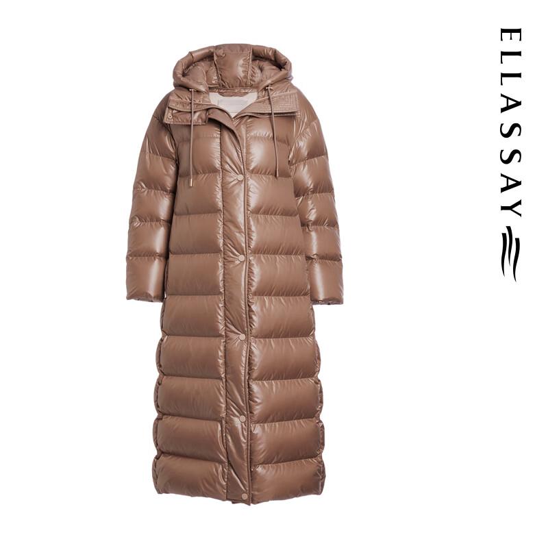 ELLASSAY Women's Shiny Long Hooded Goose Down Parka