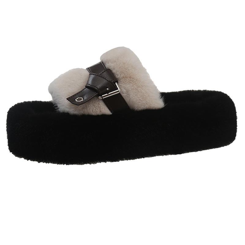 

Large size fluffy slippers women s high-end outer wear 2025 new autumn and winter cotton slippers indoor home flip-flops 35