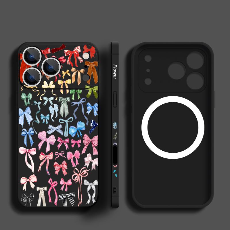 Colorful Bowknots Pattern Case For iPhone 17 Pro Max iPhone 16 15 14 13 Pro Max Magnetic For Magsafe Soft Silicone Phone Back Cover