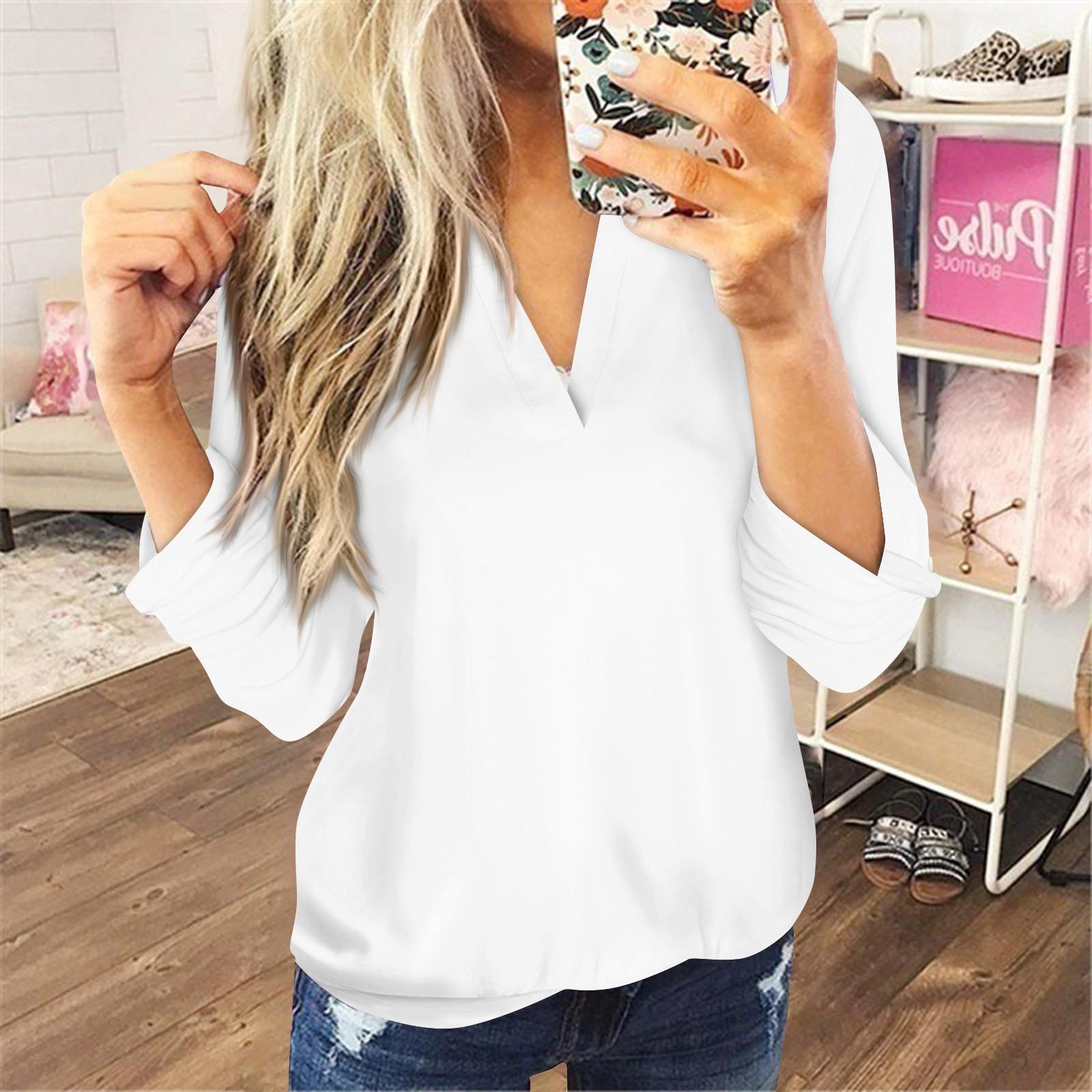 

Жен. Футболка Футболка На пуговицах С принтом Длинный рукав Повседневные Выходные Мода Классический V-образный вырез Обычный Топ XXL белый