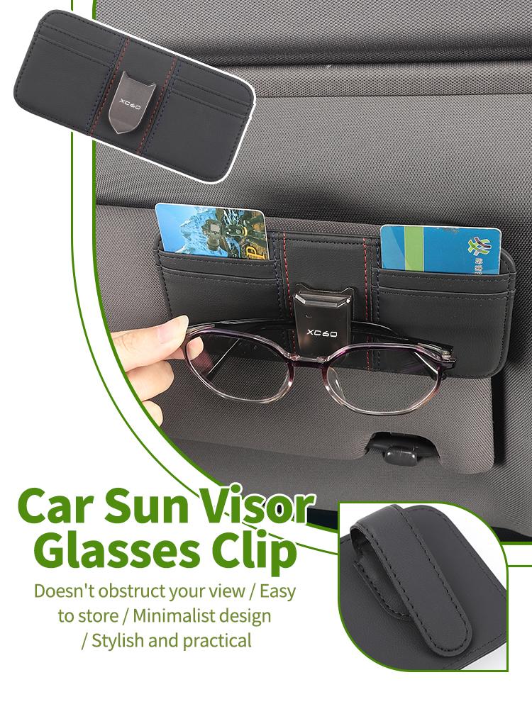Car Leather Shield-Shaped Double-sided Card Holder Visor Sunglasses Clip For Volvo XC60 C30 T6 S60 C70 XC40 V40 XC70 AWD V90 S90