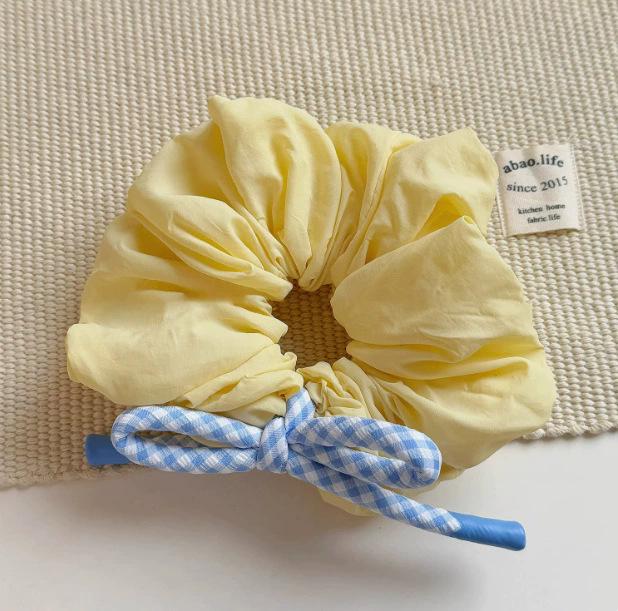 Rosa und blaue Gitterknoten-Streamer-Haarreif für große Köpfe, Damen, flauschiges Wolken-Haarband, Stirnband, Kugel-Haargummi, Haarschmuck