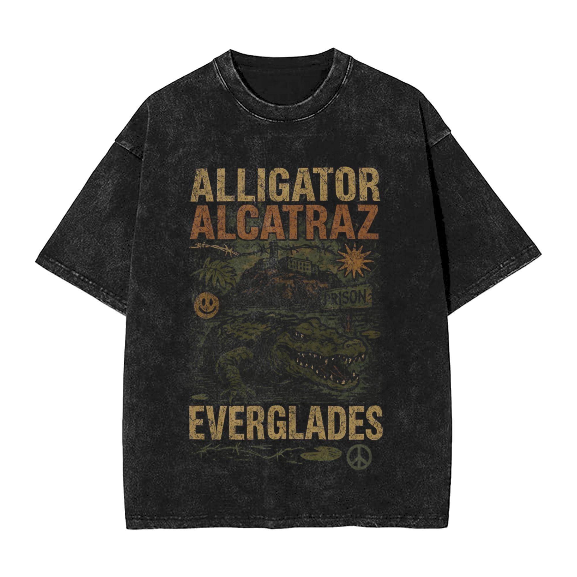 Alligator Alcatraz T Shirt Vintage Style for Men Women Cotton Tee Shirts Tops S