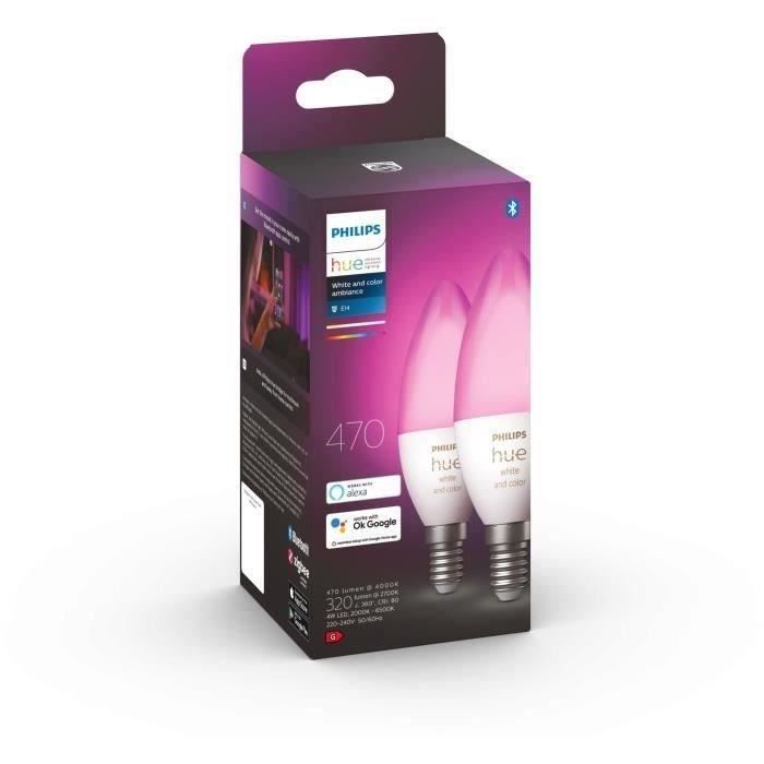 PHILIPS Hue White & Color Ambiance - Ampoule LED Connectée Flamme E14 - 5,5W - Compatible Bluetooth - Pack De 2