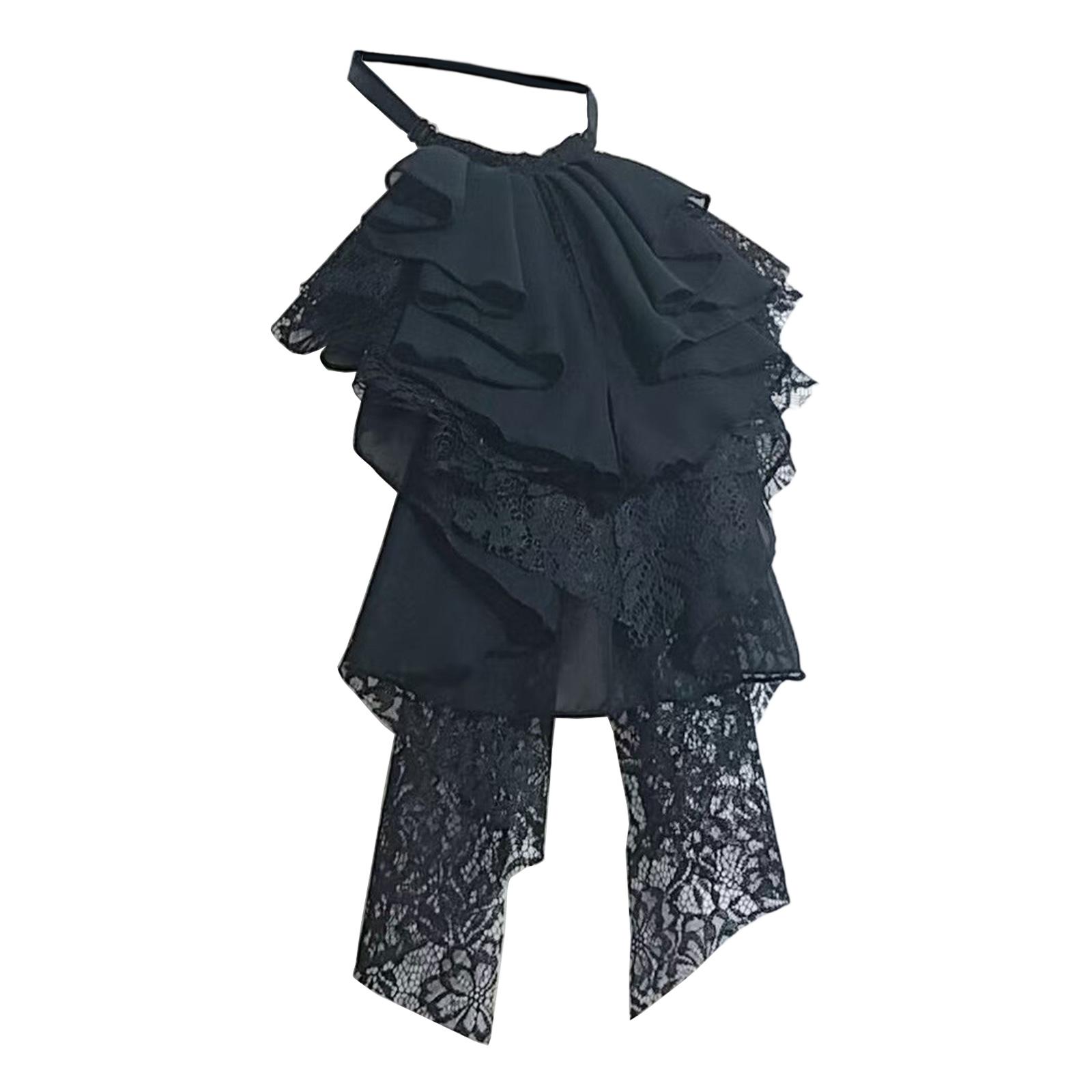 

Викторианский многослойный кружевной жабо с оборками, съемный воротник-галстук для костюмов эпохи Возрождения, аксессуары для праздничного наряда чёрный