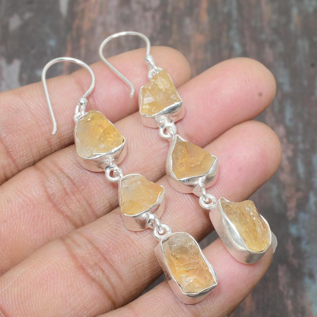Citrine Crystal Gemstone Handmade Solid 925 Sterling Silver Jewelry Earring For Her