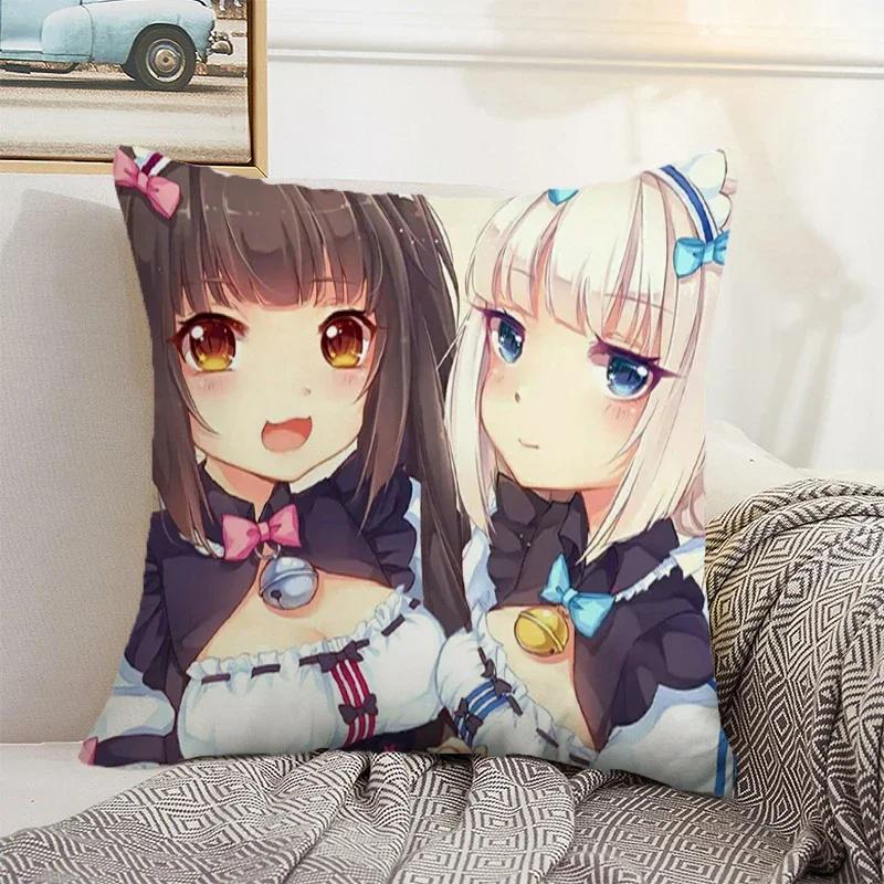 Nekopara 50x50 Cushion Cover 45 × 45 Decorative Pillowcase for Pillow Home Decor Car Decoration Pillowcases Bed Cushions Kawaii