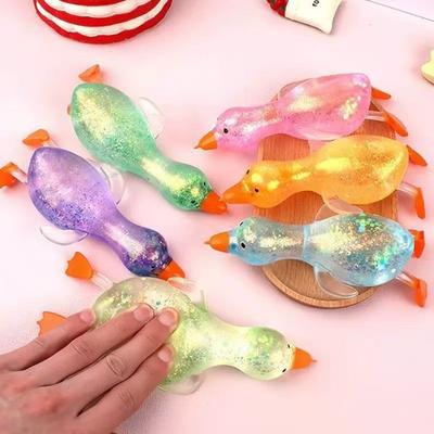 2/3/6Pcs Mini Glitter Duck Squeeze Toy Transparent Lying Duck Anxiety Relief Sensory Toy Slow Rising Stress Ball Animal Shape Toy