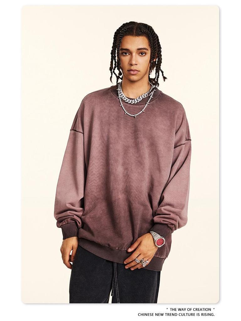 BE Men's Fashion | 2025 Autumn Oversized Round Neck Sweatshirt - European & American Trend, High-Quality, Basic Style, Washed Loose Fit