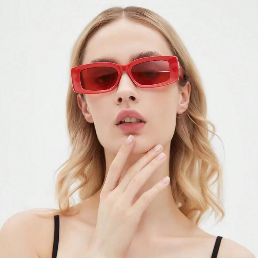Ins Popular Fashion Square Women Sunglasses Red Retro Shades UV400 Men Trending Oval Sun Glasses