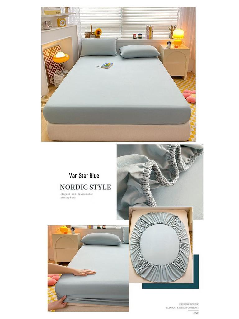 Zestaw prześcieradeł z gumką z bawełny pranej w jednolitym kolorze: Całkowicie otulający, antypoślizgowy narzutka na łóżko - Trzyczęściowy na każdą porę roku