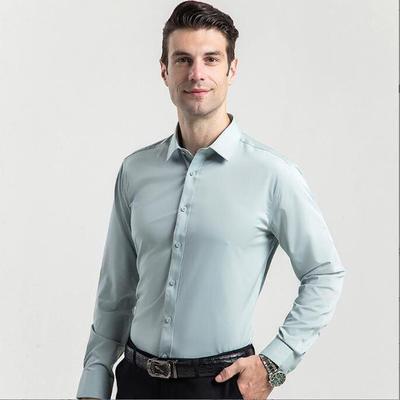 Pure Color Bamboo Fiber  Soft and Easy Care No Pocket Men's Formal Shirt Long Sleeve Business Solid Plain