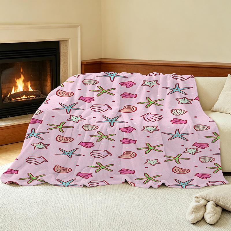Ocean Theme Flannel Fleece Blanket: Soft Non-Pilling Warm Postpartum Home Blanket for Cozy Christmas & Halloween Use & Decor