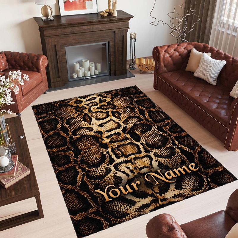 Leopard Theme Crystal Velvet Floor Rug Personalized Custom Name Text Warm Carpet Home Decoration