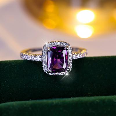 Luxury Female Purple Zircon Stone Engagement Ring Charm Silver Color Wedding  For Women