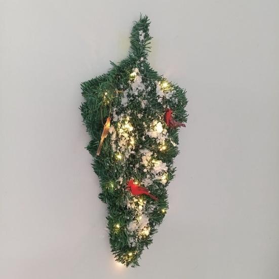 Yousheng Artificial Christmas Teardrop Swag 20" Faux Pine Greenery Teardrop Wreath with Fake Snow And Red Birds Ornament for Xmas Door Fireplace Table