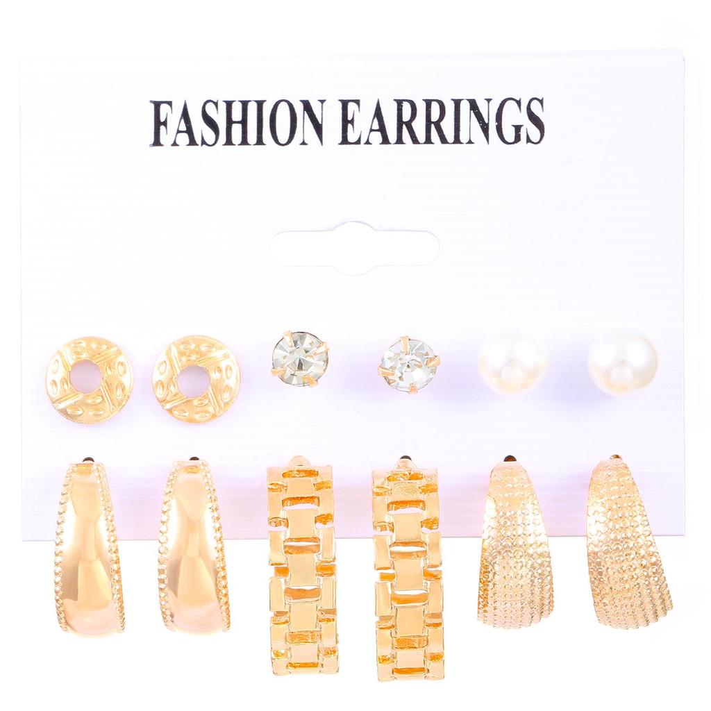 European & American Pattern Print Earrings: Colorful Resin Hoop & Stud Set - 6-Piece Pack