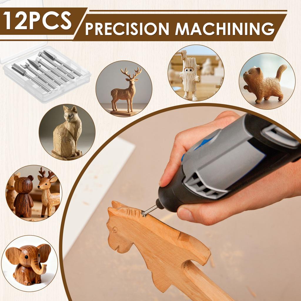 12 Stück Holzschnitzerei Gravur Bohrer Zubehör Bohrer Holzhandwerk Schleifen Holzbearbeitungswerkzeuge mit 3,175 mm Schaft Rotierende Werkzeuge