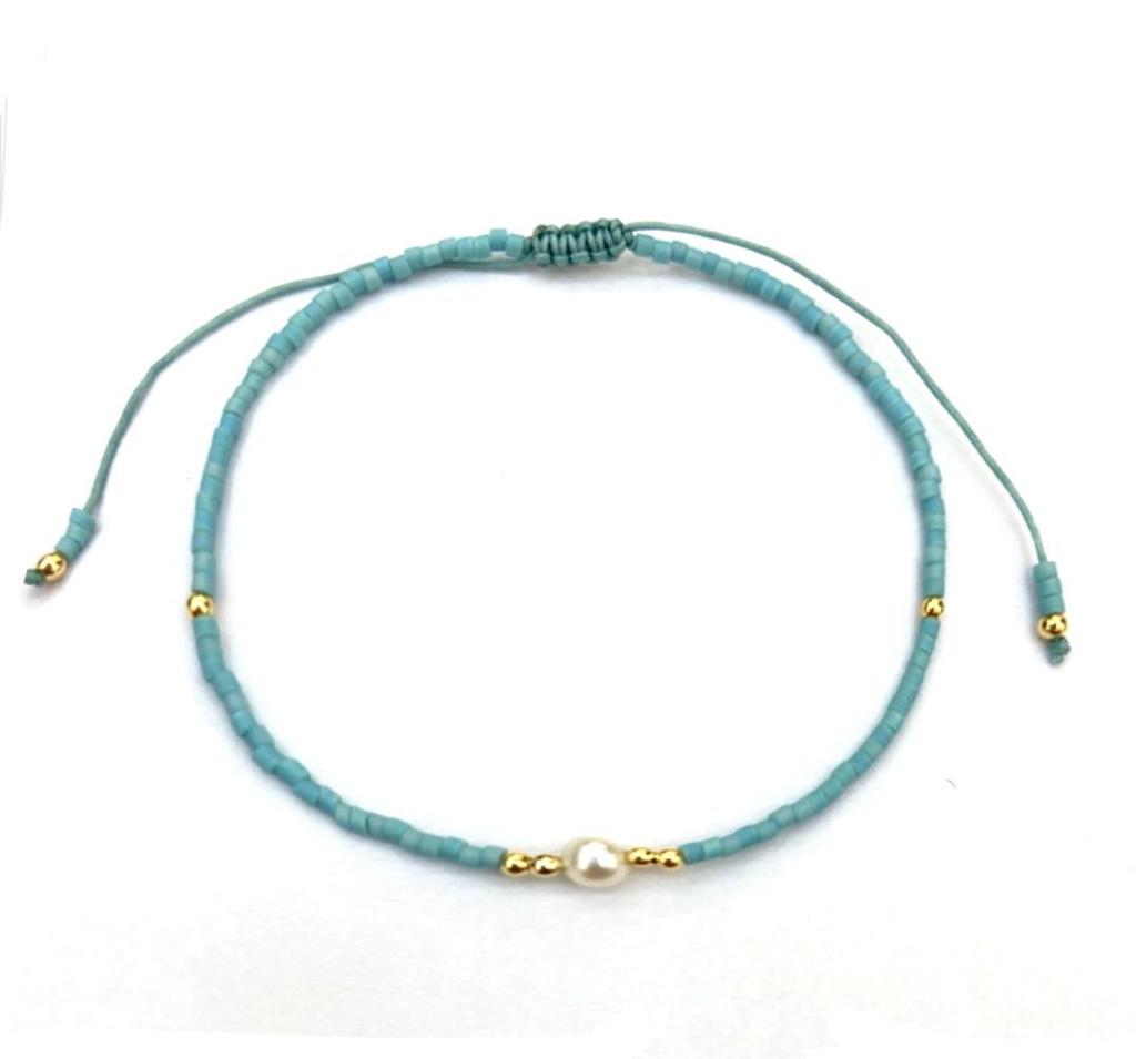 Trendy Deep Blue & Gold Rice Bead Pearl Hand Bracelet: Niche Design Women's Fashion Accessory