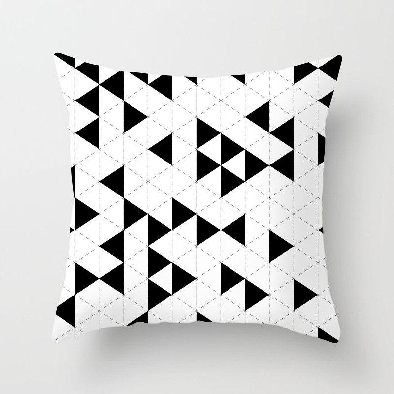 Geometric Cushion Cover Throw Pillow Case Dotted Grid Triangular Art White Black