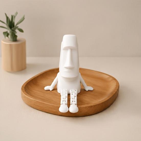 3D Printed Moai Statue Ornament with Movable Limbs, Easter Island Head Figurine for Desktop Decor And Stress Relief, Mini Stone Statue