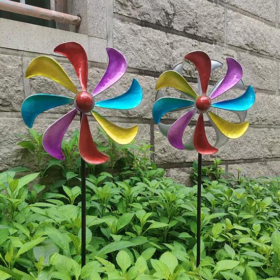 Wind Spinners Outdoor with Silent Bearing Metal Windmill Decoration with Stake 360° Rotating Colorful Blades for Yard Garden Artistic Decor Gift