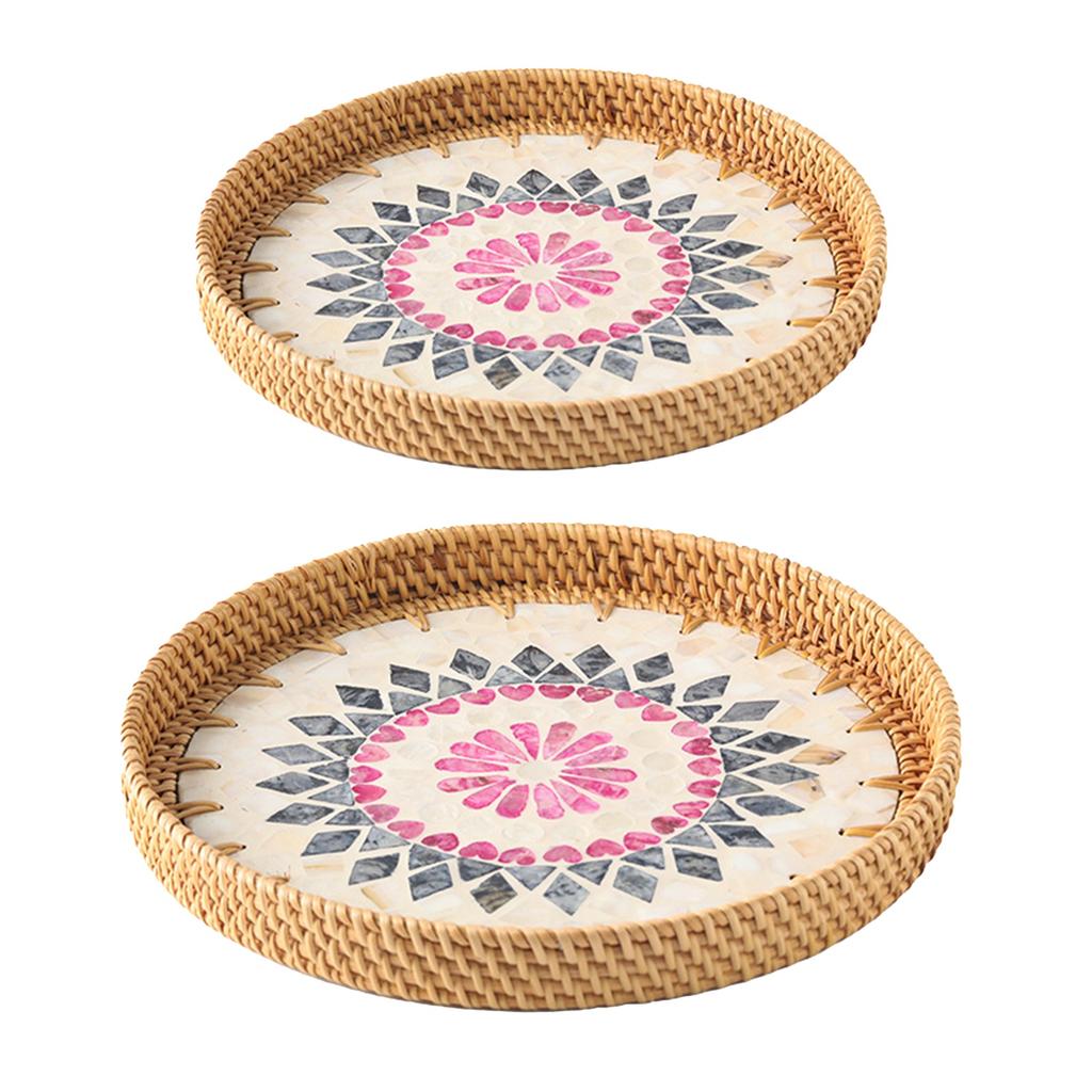2 buc. Tavă din Ratan Lucrată Manual Farfurie pentru Fructe Scoică Colorată Tavă de Depozitare pentru Măsuță de Cafea de Uz Casnic Pâine