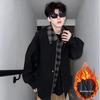 Men's Retro Fake Two-Piece Flight Jacket with Plaid Patchwork - Brown Casual Baseball Style by Meilade