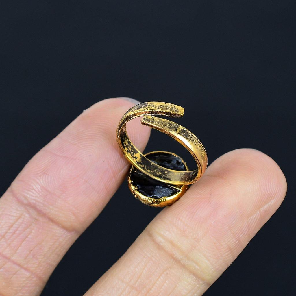 Black Onyx Rough Handmade Gemstone Ring, Copper Electroformed Ring Antique Jewelry, Adjustable Ring Engagement Gift