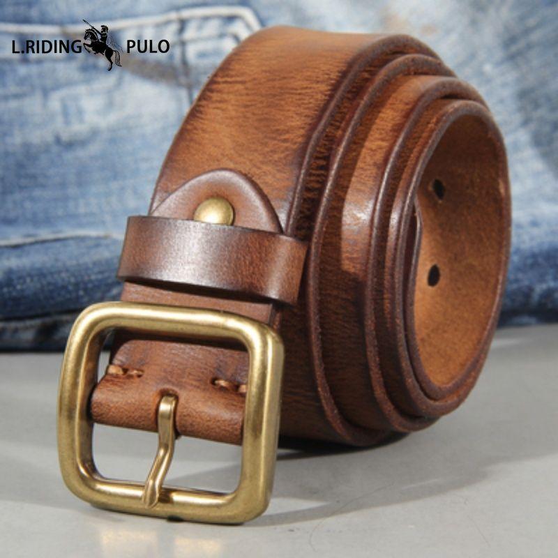 Retro-Kupferschnalle Herrengürtel Gewaschener Jeansgürtel Leder Mode Dornschließe Herren Erster Lagen Rindsleder Gürtel Echt