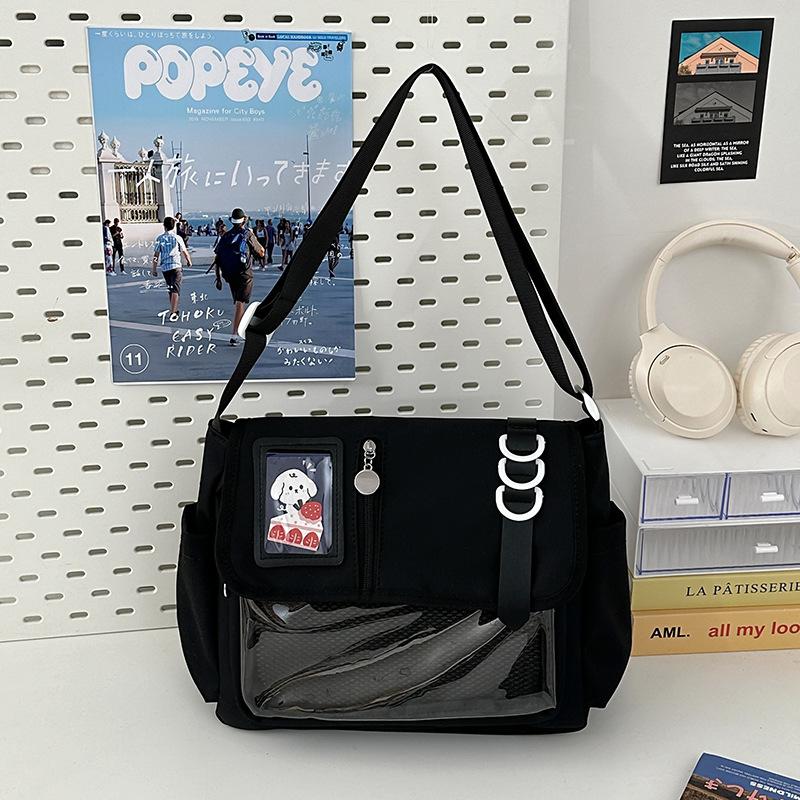 

Большая вместимость Простая женская японская милая сумка почтальона Прозрачная сумка для грязи с ручкой Студенческая сумка кроссбоди с дофамином