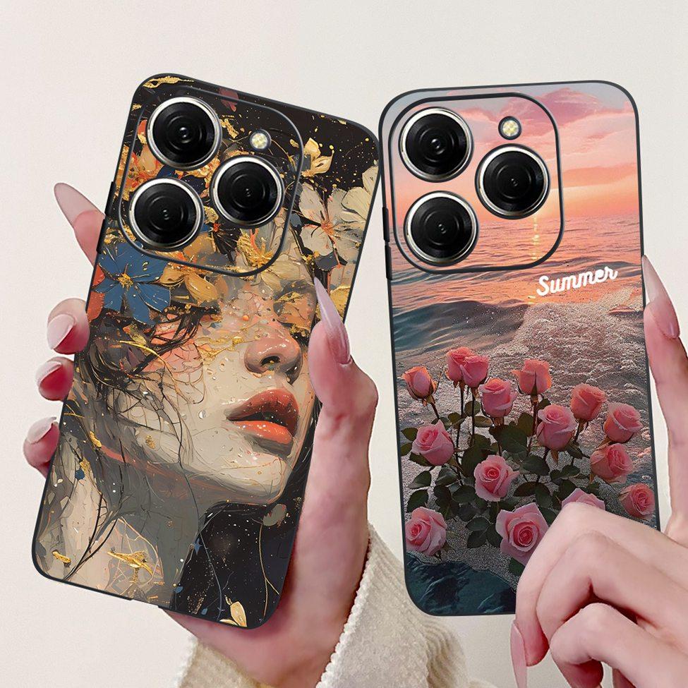 For Techno Spark 20Pro KJ6 Back Cover For Tecno Spark 20 Pro Case Black Silicone Fashion Luxury Cute Cartoon Shockproof Bumper