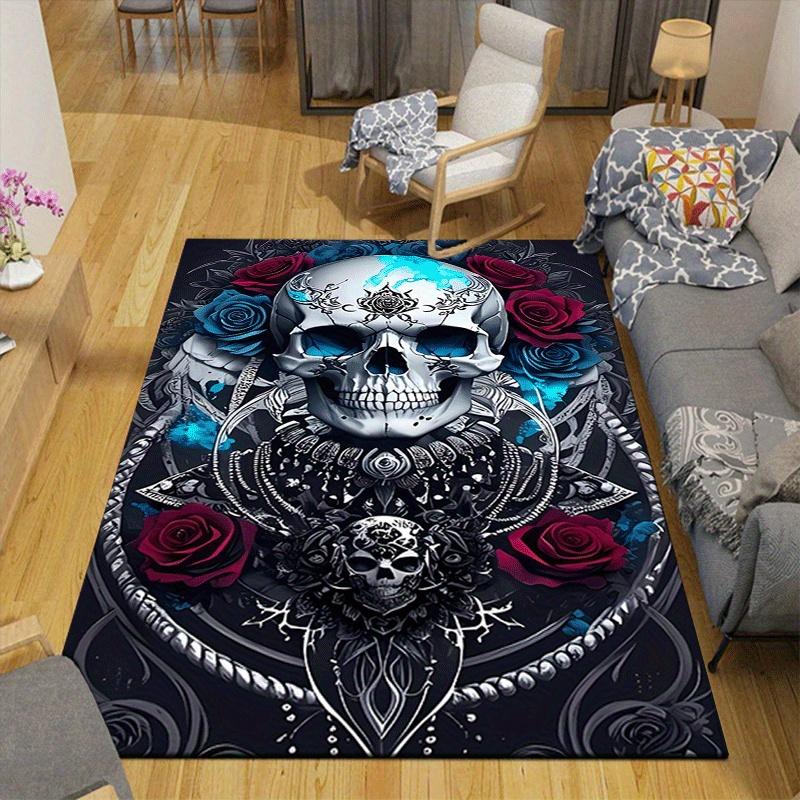 1pc Scary Skeleton Print, Design Indoor Area Rug - Soft, Anti-Slip, and Durable Gaming Room Decor for Bedroom, Living Room