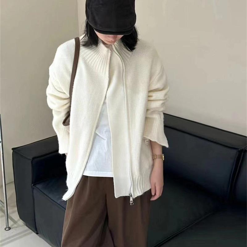 

Осень и зима новый свитер на молнии с воротником-стойкой женская мода простой свободный вязаный кардиган топ one size fits all