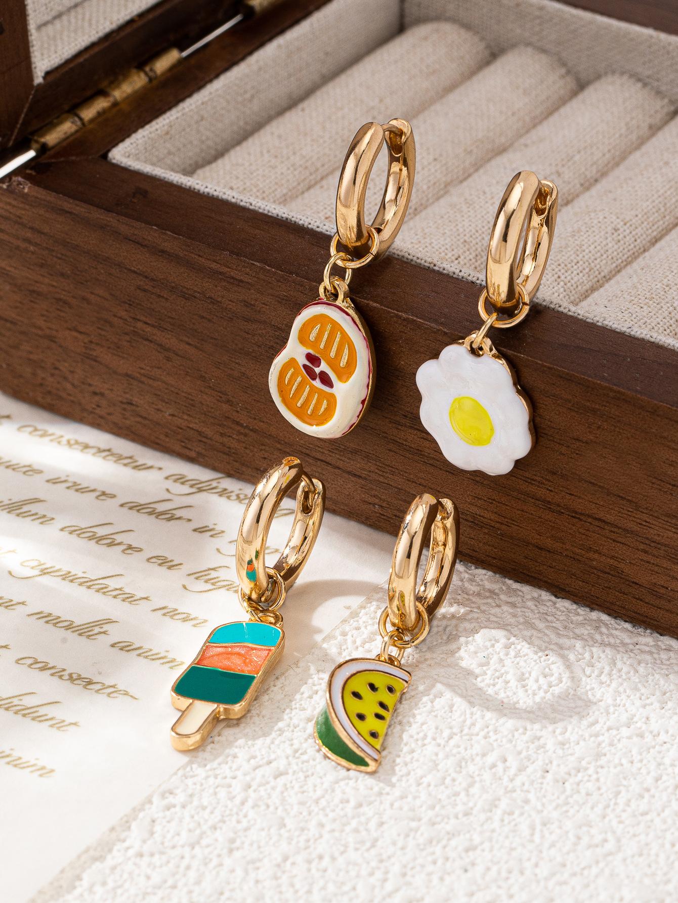 

ZA hand-painted color dripping watermelon ice cream sausage fried egg shape earrings simple exquisite sweet ears золотий