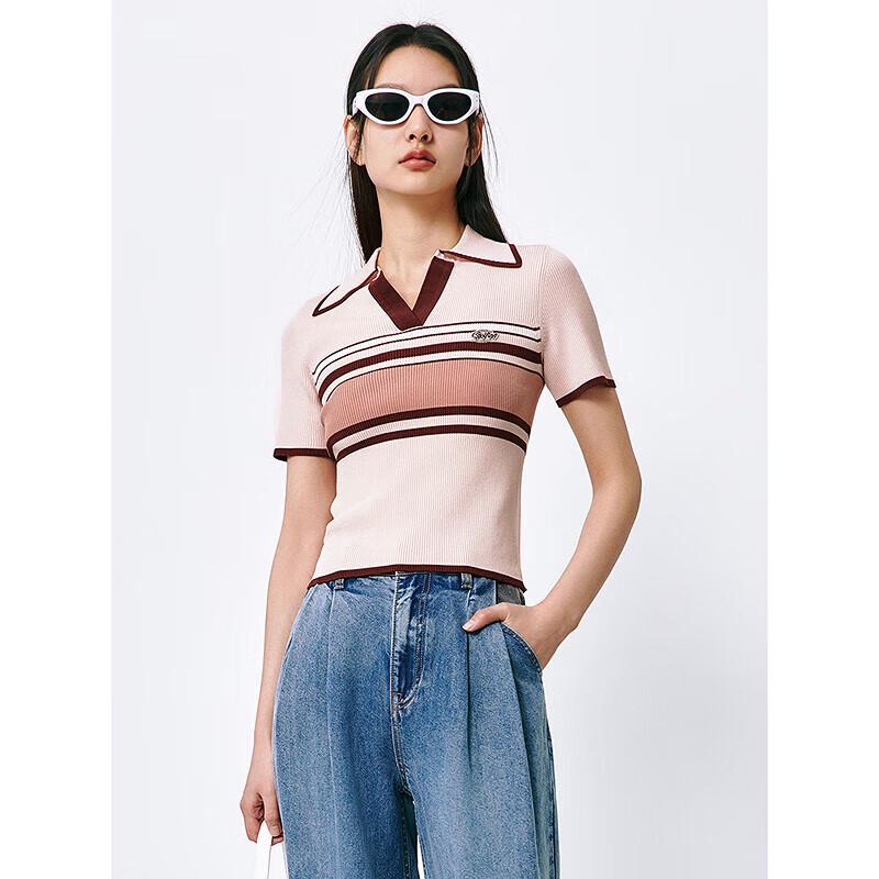 

Peacebird Women s Color Block Stripe Knit Polo Top S