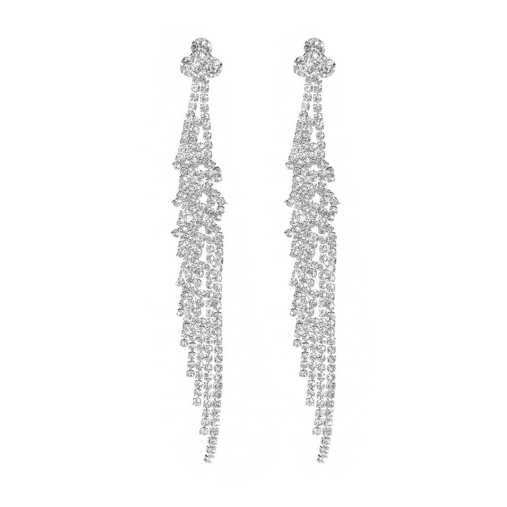 Lange Quastenohrringe mit Vollbesatz aus Diamanten und ultra-funkelnden Zirkonia-Steckern