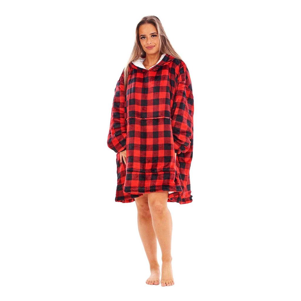 Keanu Unisex Adult Checked Fleece Sherpa Lined Oversized Blanket Hoodie