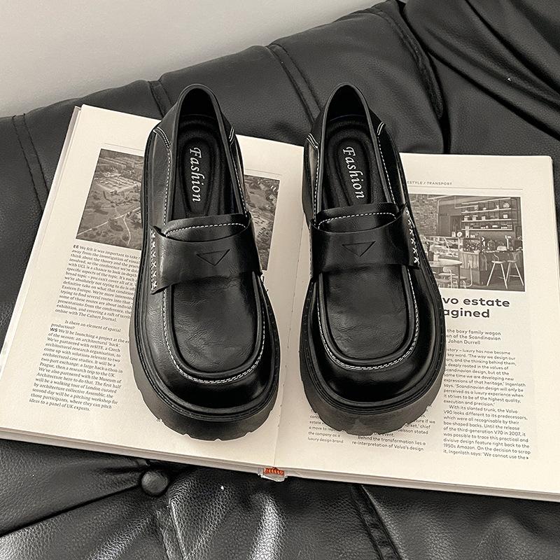 

Ретро британский стиль лоферы на платформе женские 2025 весна и лето новая маленькая мужская мода увеличивающие рост неглубокие одинарные туфли тренд 35 чёрный