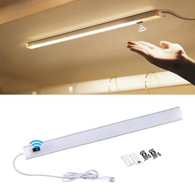 1 barra de luz LED USB para debajo del gabinete, lámpara inteligente de 5 V con sensor de movimiento manual, luces para armario, dormitorio, cocina, 3 colores cambiables