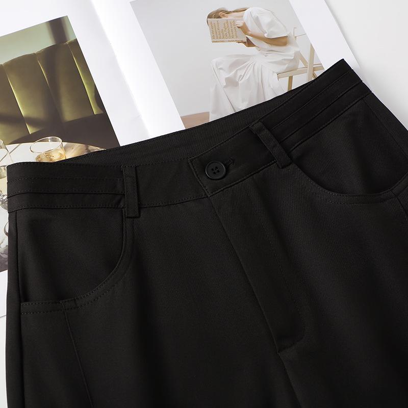 2025 Spring Women's Black Wide-Leg Pants: Loose, Slimming, Drapey, Casual, Straight-Leg Trousers for Spring and Autumn.